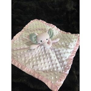 Pro Goleem Pink Elephant Minky Dots Lovey Security Blanket‎ Satin Trim Baby Girl